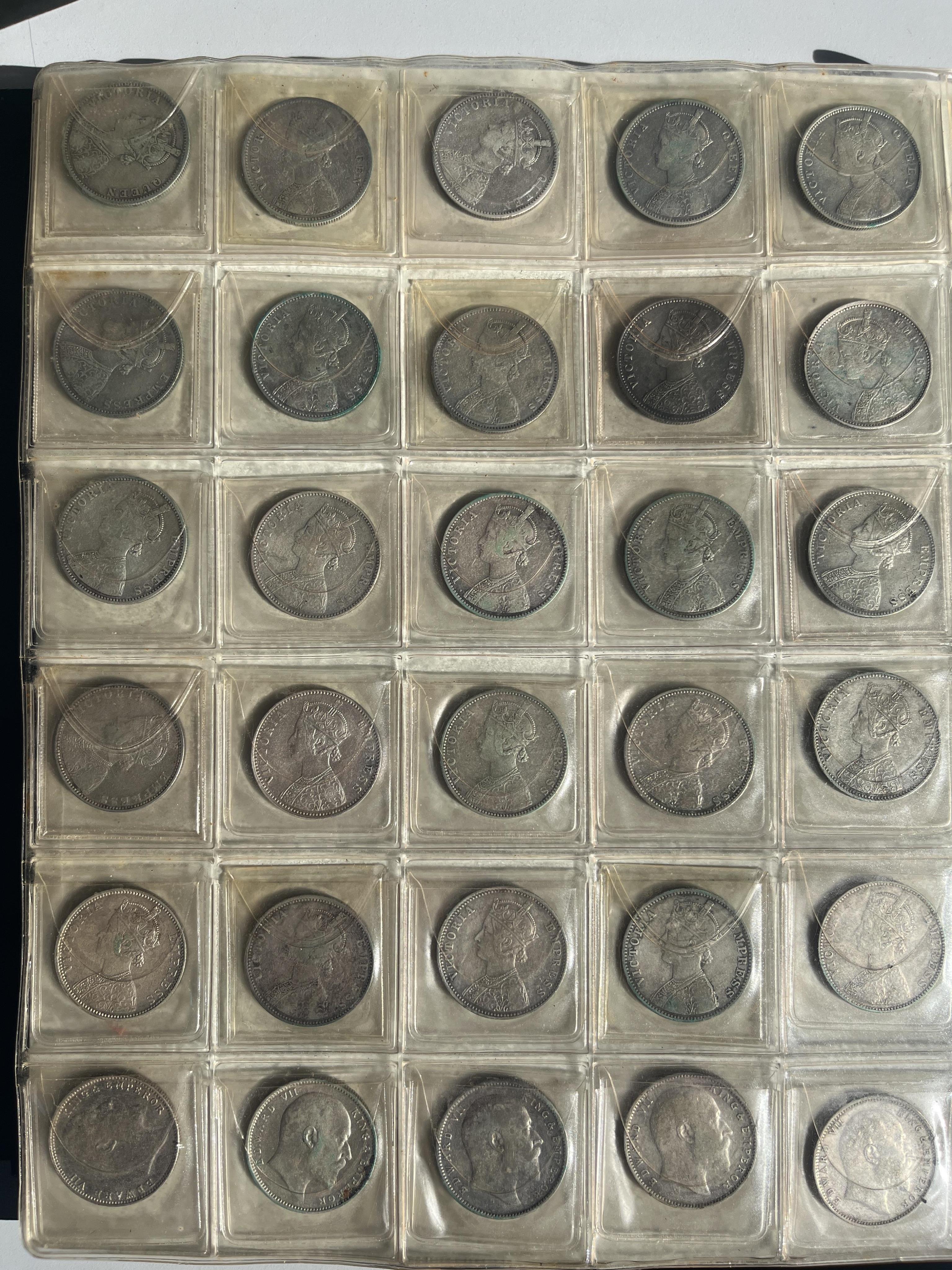 East India Company, British India silver coins, Victoria to George VI and Republic of India coins, an album, Highlights include-, East India company; one rupee, half rupee and quarter rupee, all 1835, two Victoria one ru